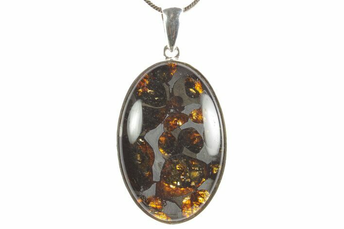 Sericho Pallasite Oval Meteorite Pendant - Sterling Silver #373093